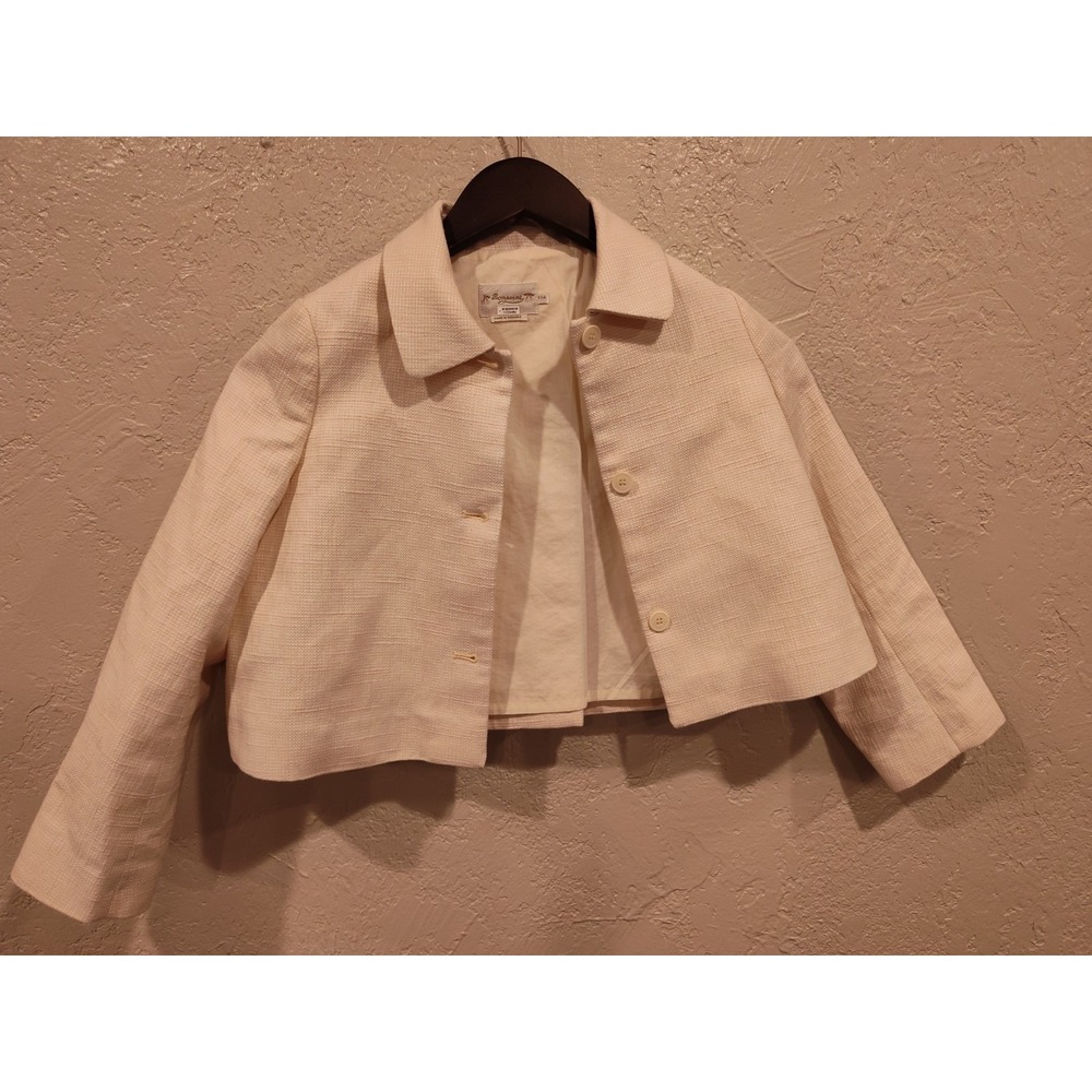Bonpoint Fancy Jacquard Girls Jacket 10A Off White Weave